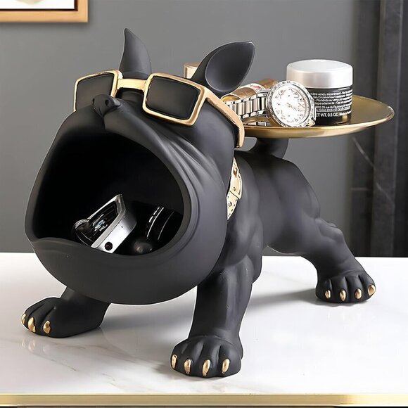 Resin French Bulldog Tray Statue, Bulldog Candy Dish Key Holder Bowl Home Décor - Picture 11 of 12